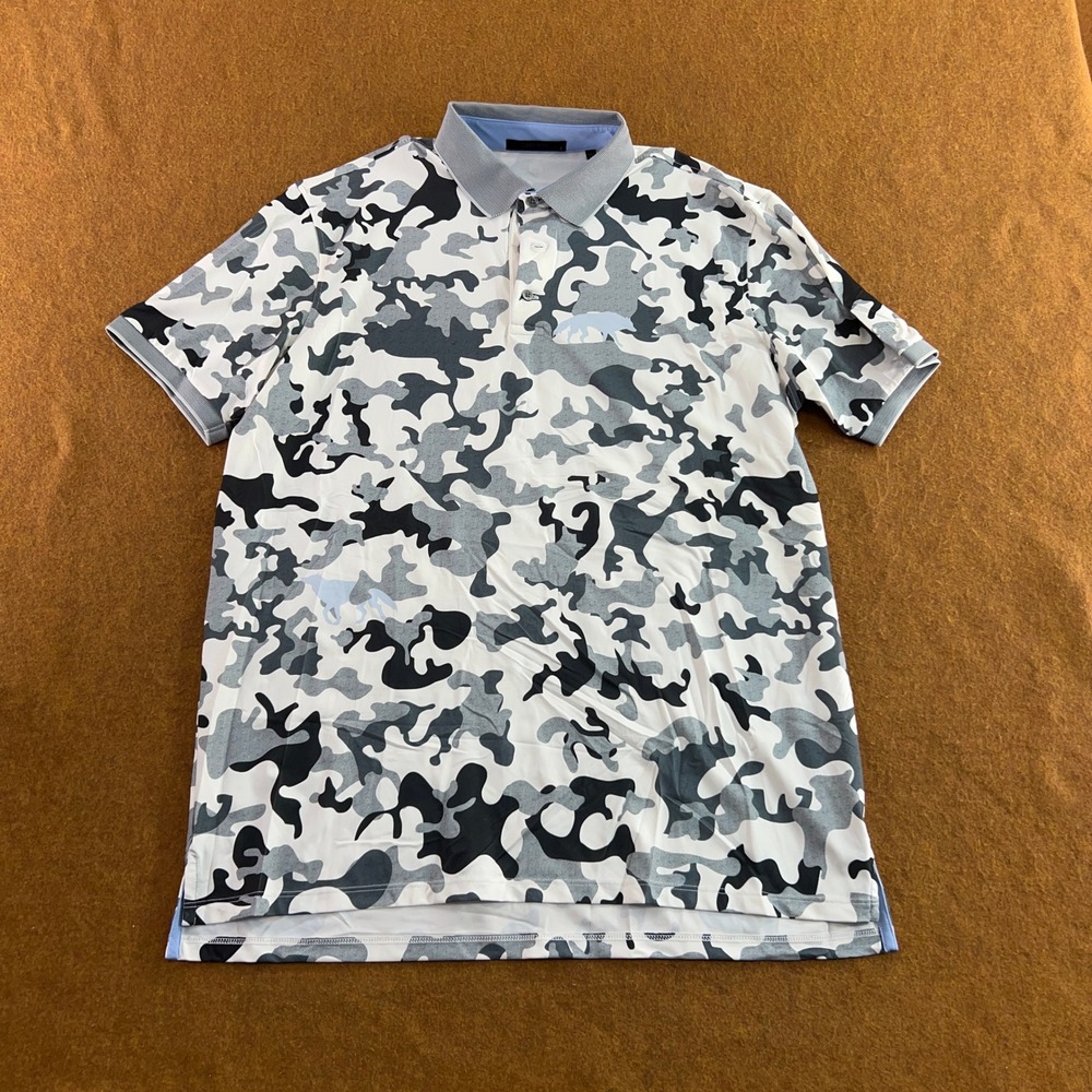 Greyson Mens Large White Grey Camo Performance Stretch Golf Polo Shirt